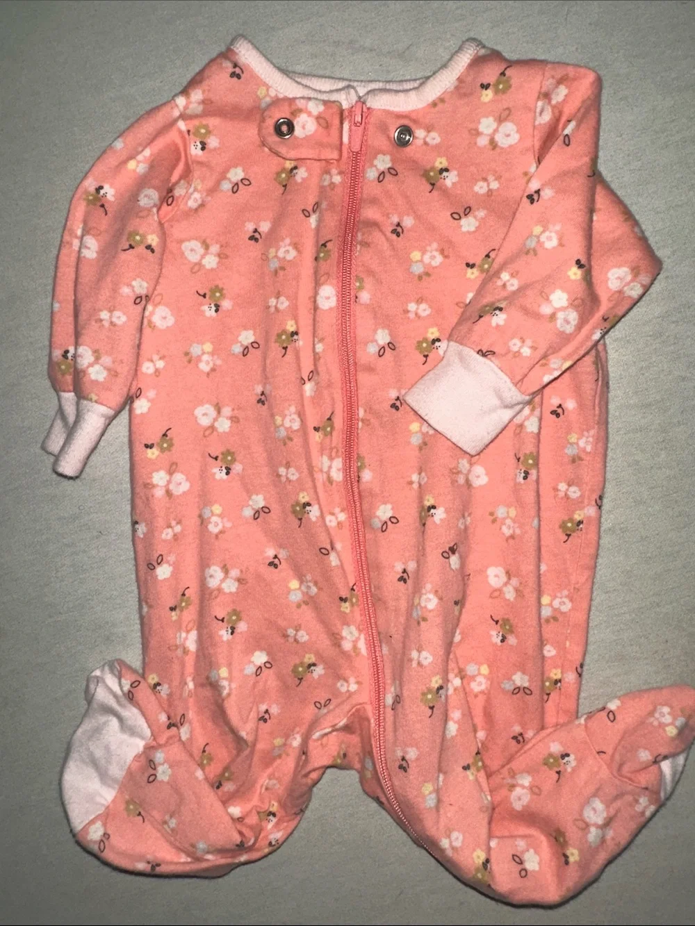 Girls Size 0-3M Coral Floral Footed One-Piece Sleepwear - Unbranded